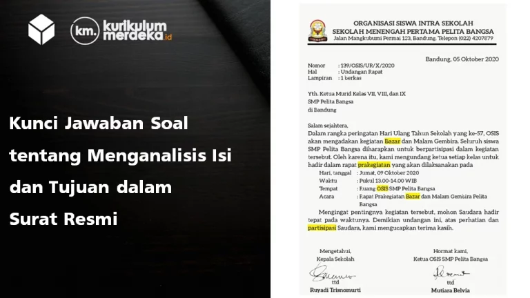 Kunci Jawaban Soal tentang Menganalisis Isi dan Tujuan dalam Surat Resmi